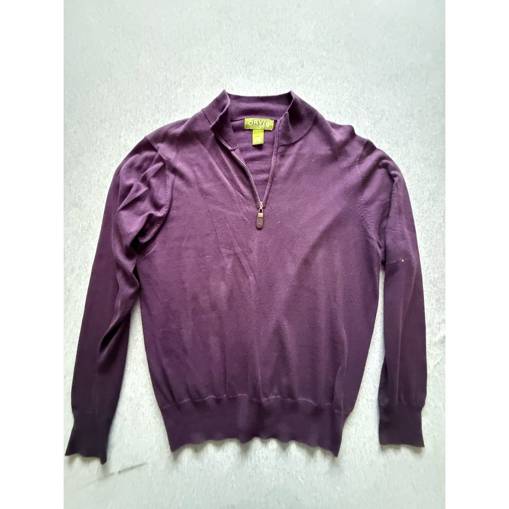Orvis Mens Purple Cotton Silk Cashmere Quarter Zip Sweater Size Medium